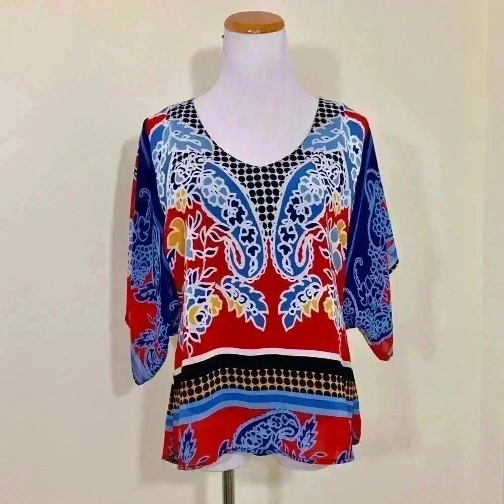 One world colorful patterned blouse in PM
